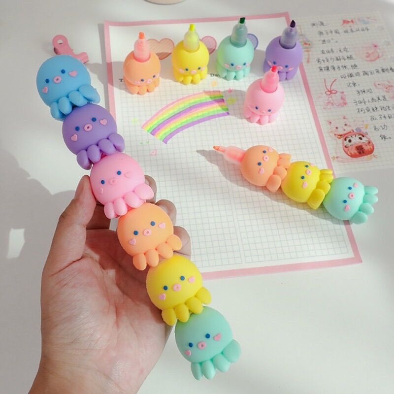 Bút dạ quang hightlight bạch tuột dễ thương bộ 6 màu