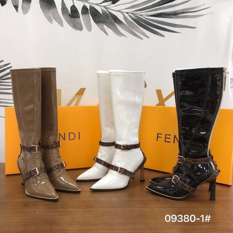 Boot nữ cao gót nhọn bốt gối da bóng fendi thời trang