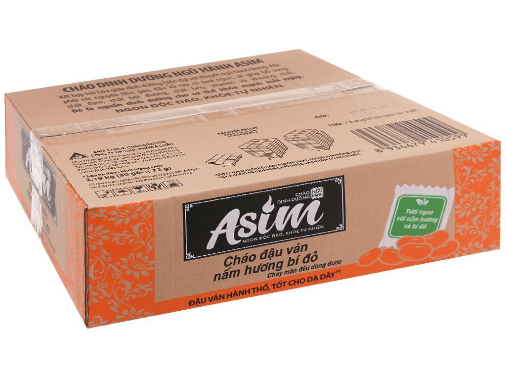 Cháo asim đậu ván nấm hương bí đỏ thùng 30 gói 72g