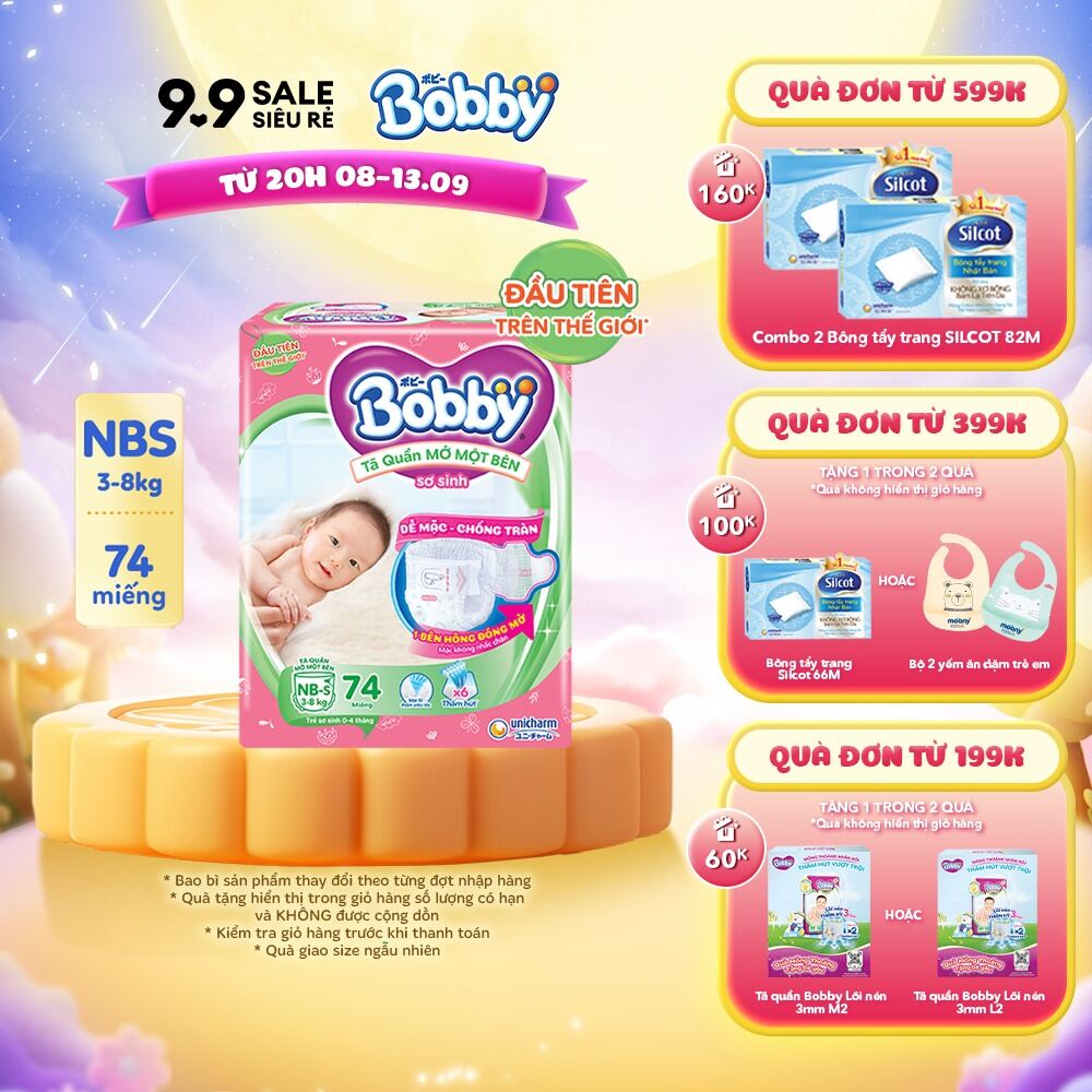 [MỚI] Tã/bỉm quần Mở Một Bên Bobby size NB-S 74 miếng