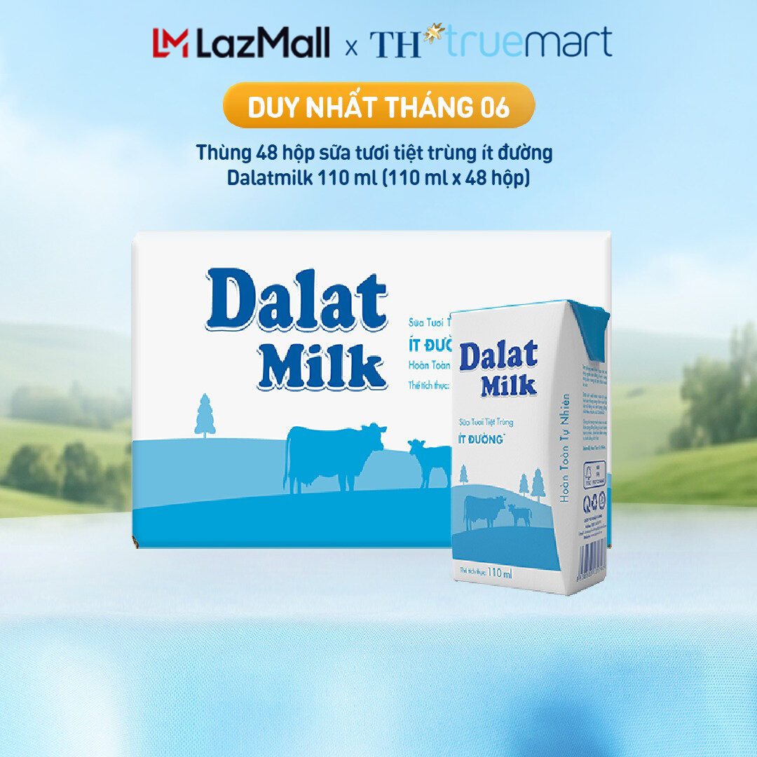 Thùng 48 hộp sữa tươi tiệt trùng Dalatmilk ít đường 110 ml (110 ml x 48)