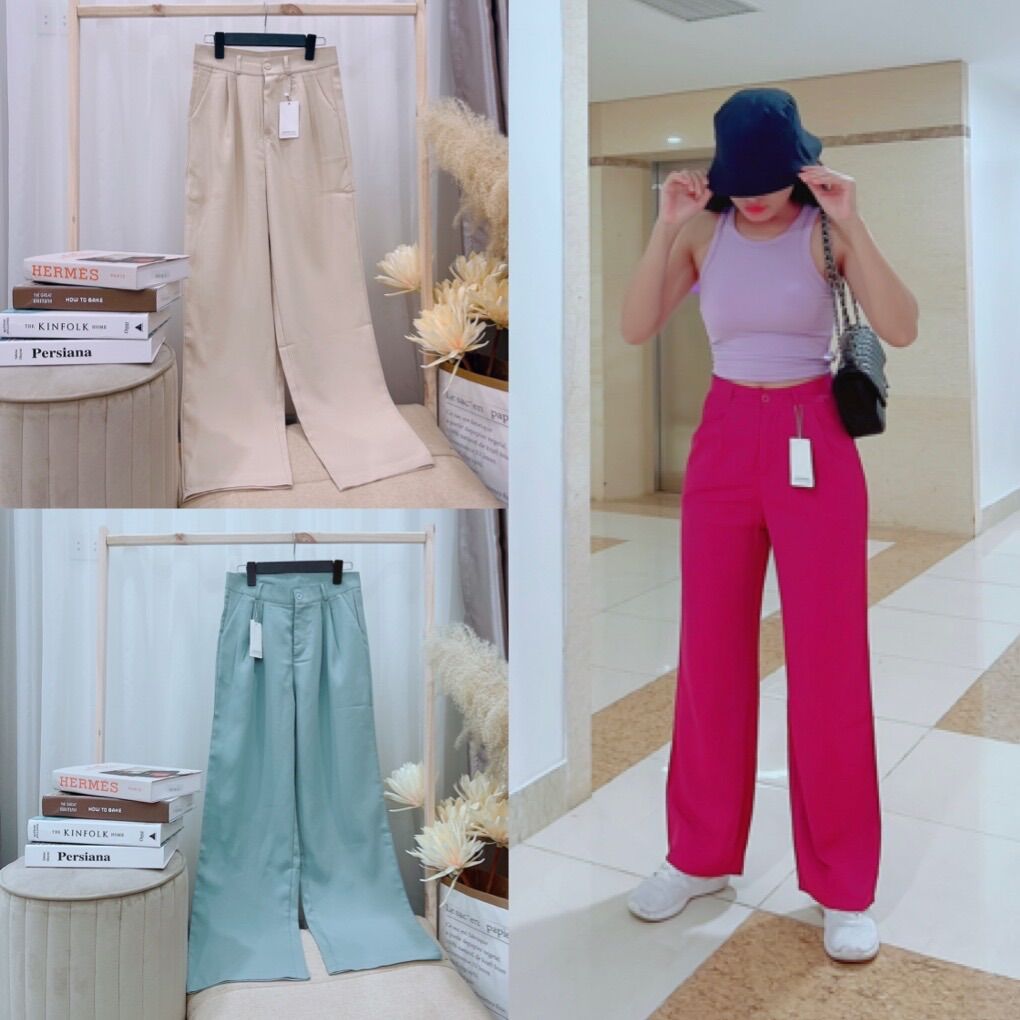 Quần tây ống suông, quần ống rộng cạp cao