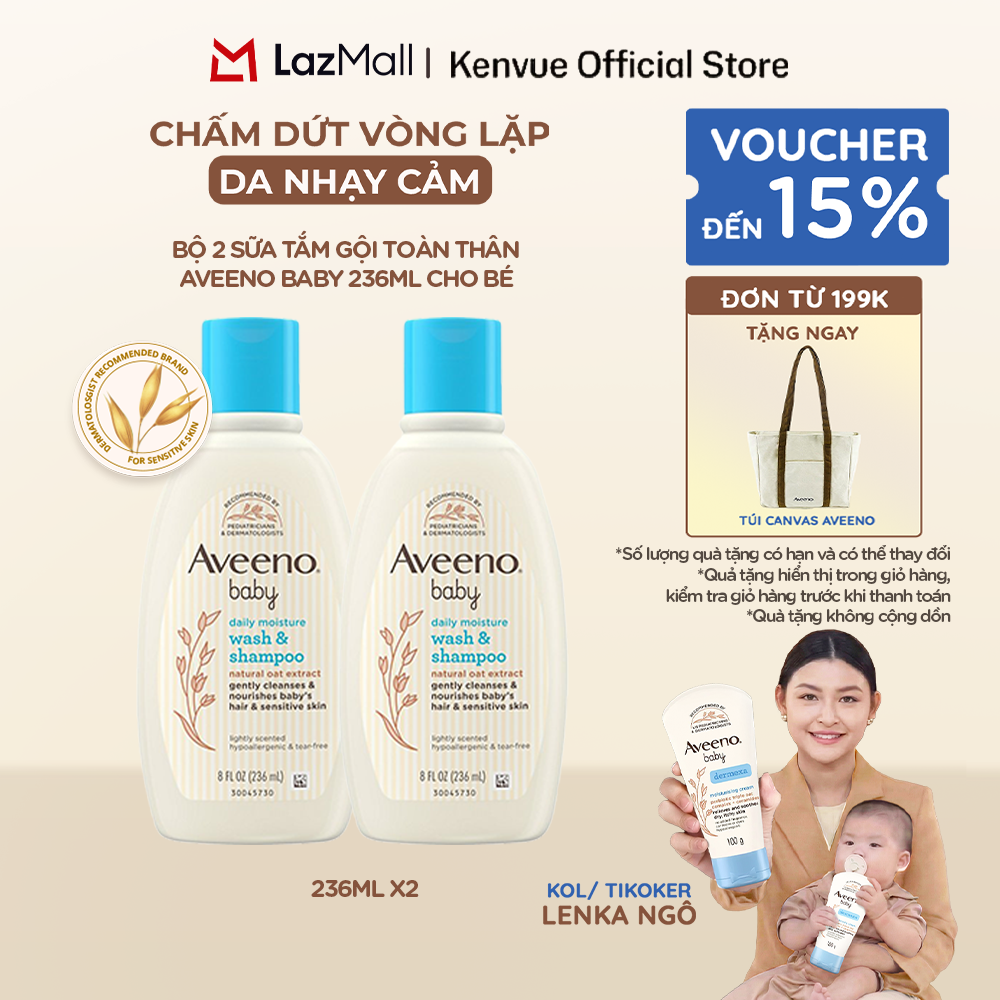 Bộ 2 Sữa tắm gội toàn thân Aveeno baby 236ml