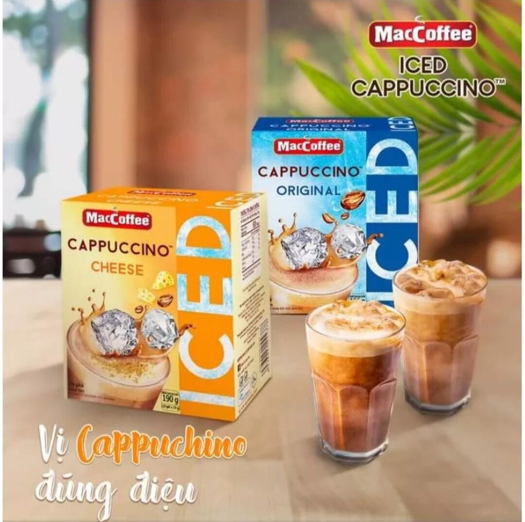 Cà phê sữa Cappucchino vị phô mai và truyền thống. Dây 10 gói x 19g.