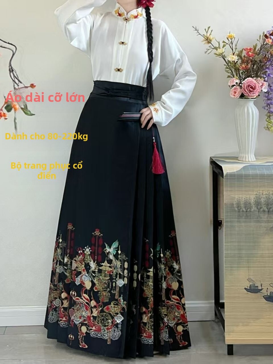 Váy Dài Một Mảnh Phong Cách Minh Họa Thêu Mùa Xuân Hè