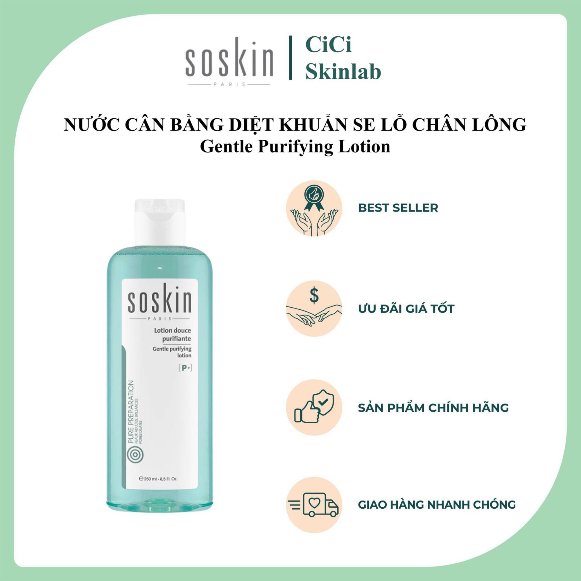 Nước cân bằng dành cho da dầu mụn Purifying Lotion Soskin