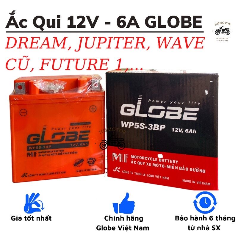 Bình ắc quy xe máy GLOBE 12v 6Ah
