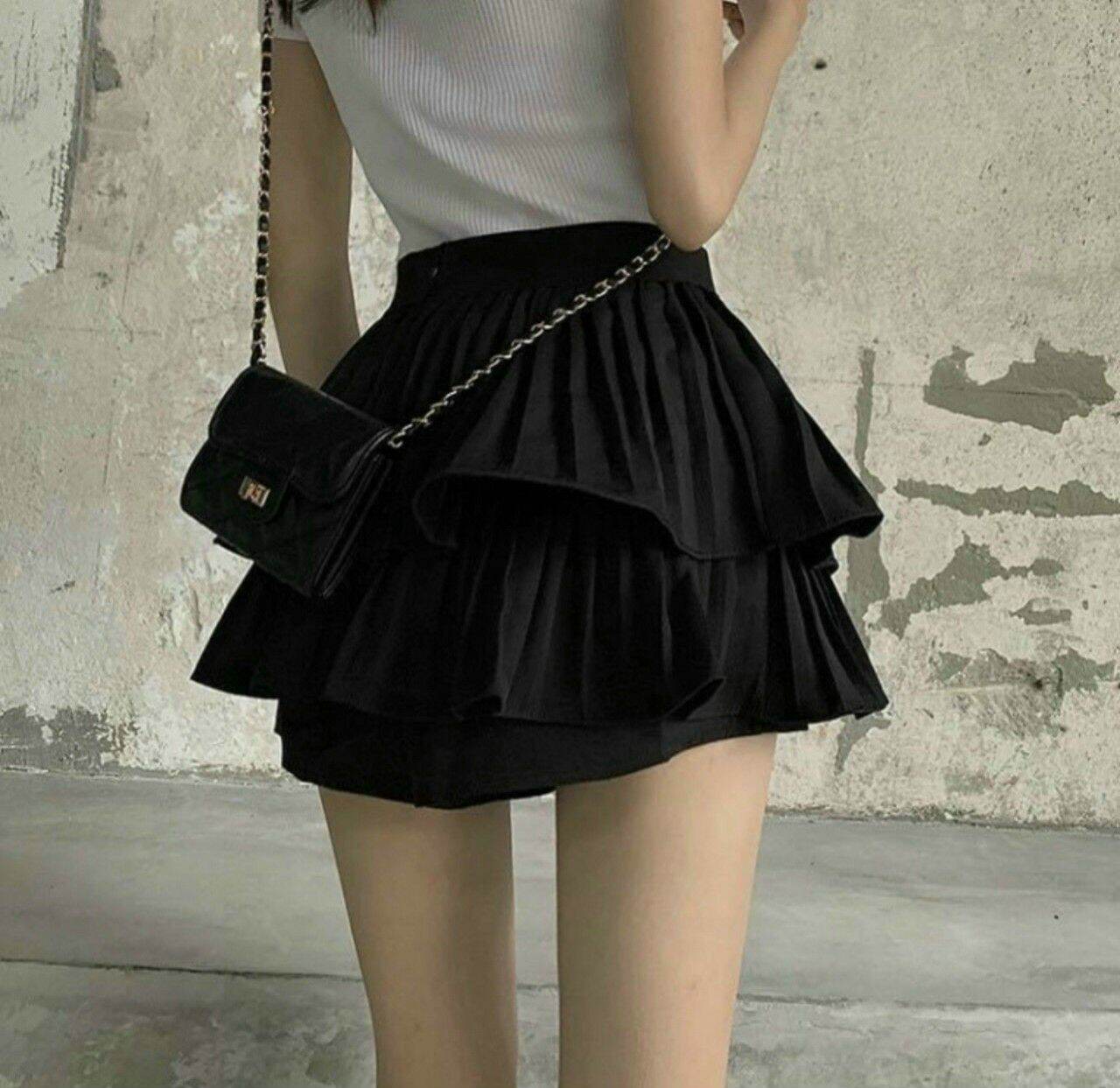 CHÂN VÁY HAI TẦNG XẾP LY NHỎ