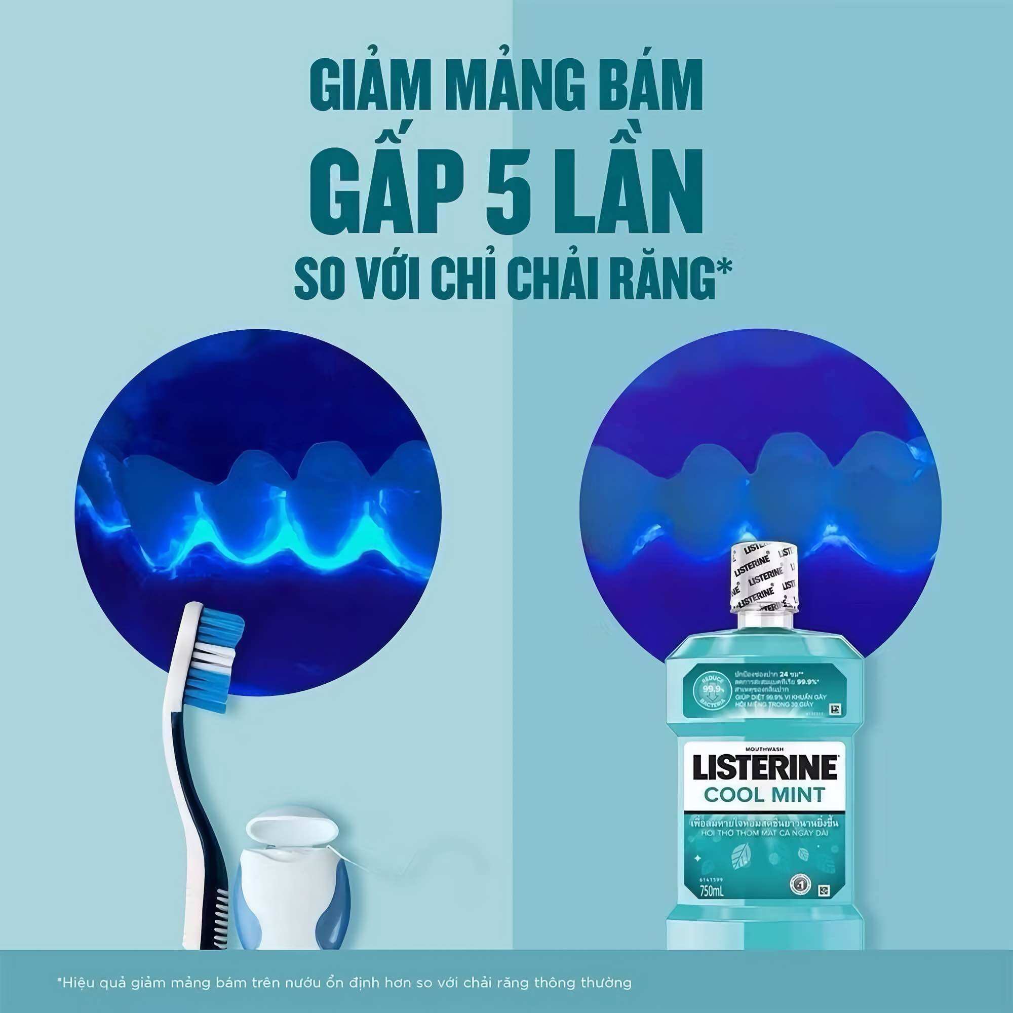 Nước Súc Miệng Listerine 750ml (tặng kèm chai 250ml) Thái