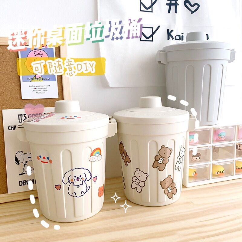 Thùng rác mini để bàn nắp đậy/ Thùng đựng cọ vẽ tranh, bút mini để bàn