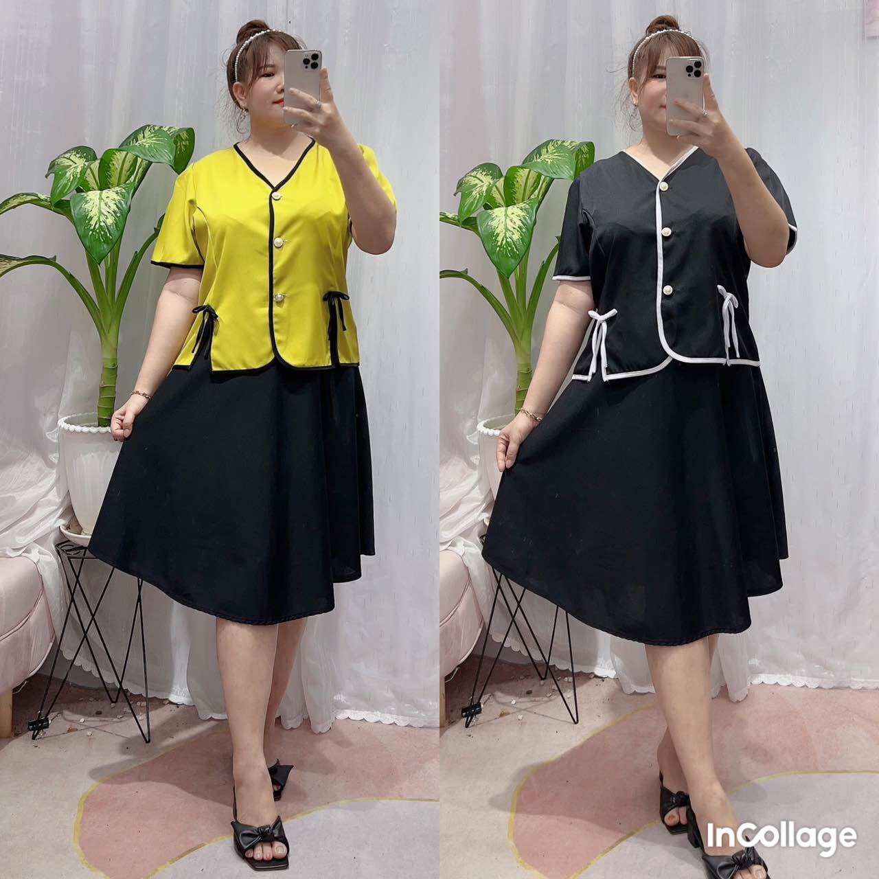 Sét Chân Váy kèm áo nơ túi siêu xinh Bigsize Nữ
