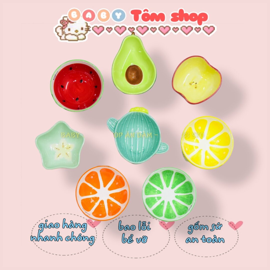 Bát ăn dặm gốm sứ hình quả quả dưa hấu, quả bơ, quả táo NCC Baby Tôm