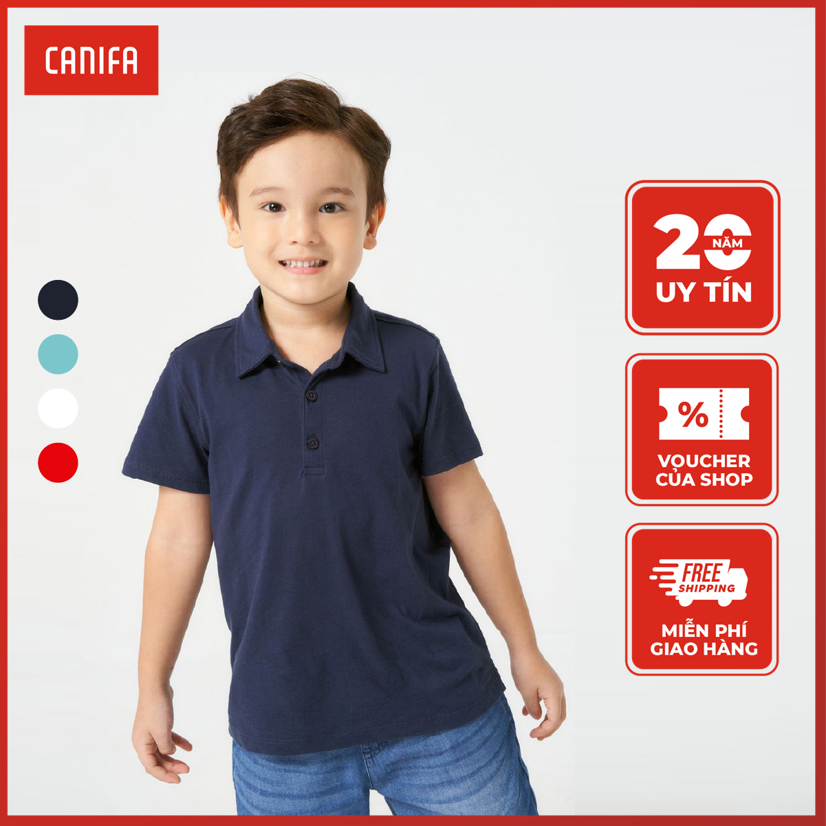 Áo polo bé trai canifa 100% áo phông cổ bẻ chất liệu cotton nhiều màu - 2tp22s001