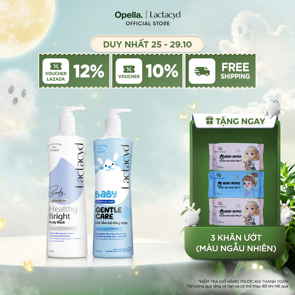 Bộ 1 Sữa tắm Lactacyd Healthy Bright làm đều màu da, mang lại làn da sáng khỏe, rạng rỡ và tự tin + 1 Sữa Tắm Gội Trẻ Em Lactacyd Baby Gentle Care Bảo Vệ Dịu Nhẹ Cho Làn Da Nhạy Cảm 500ml Cho Bé