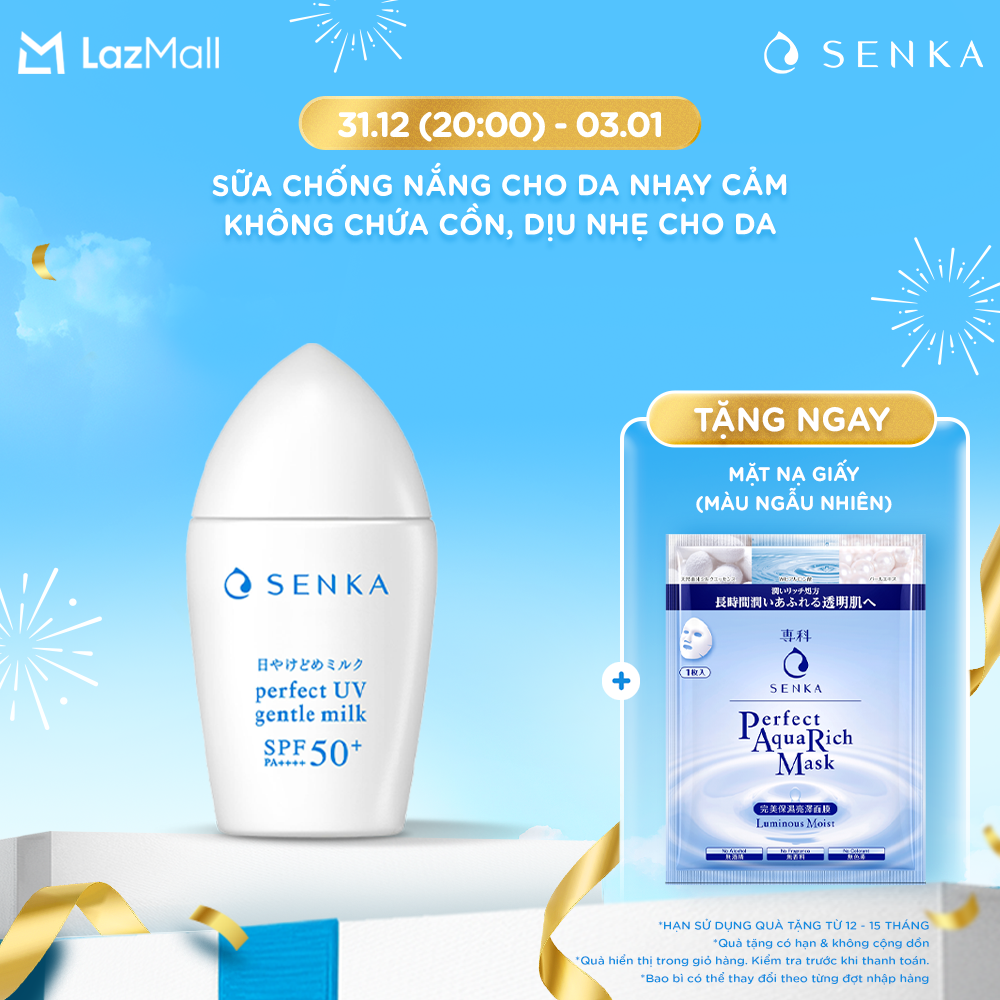 Kem chống nắng Không Cồn cho da nhạy cảm dạng sữa Senka Perfect UV Gentle Milk 40ml