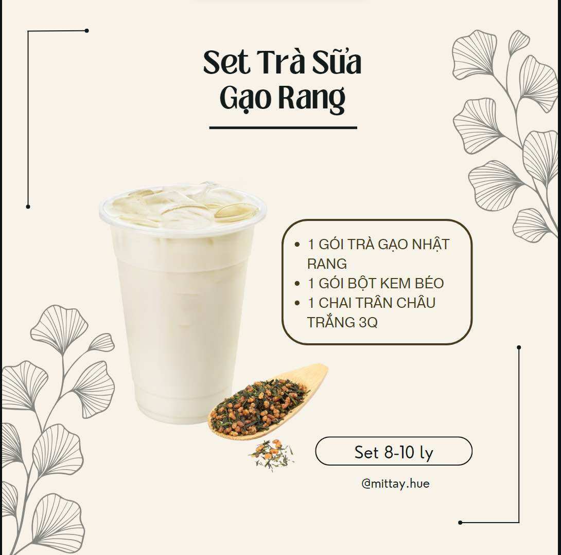 Set Trà sữa gạo rang macchiato 8-10 ly, oolong kem cheese, oolong lài, thái đỏ