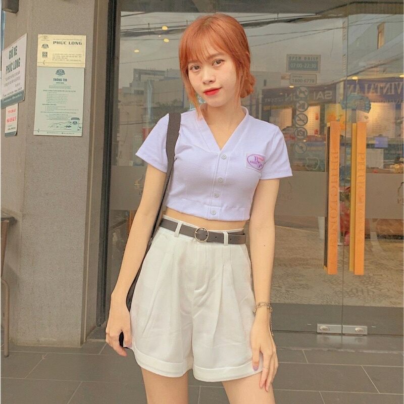 Áo croptop  thêu logo  xinh M16