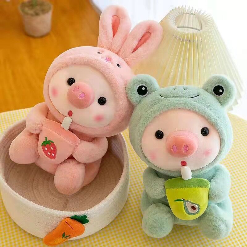 Gấu bông heo con mặc đồ hình thú dễ thương thú nhồi bông ếch con hổ con thỏ con thỏ trắng