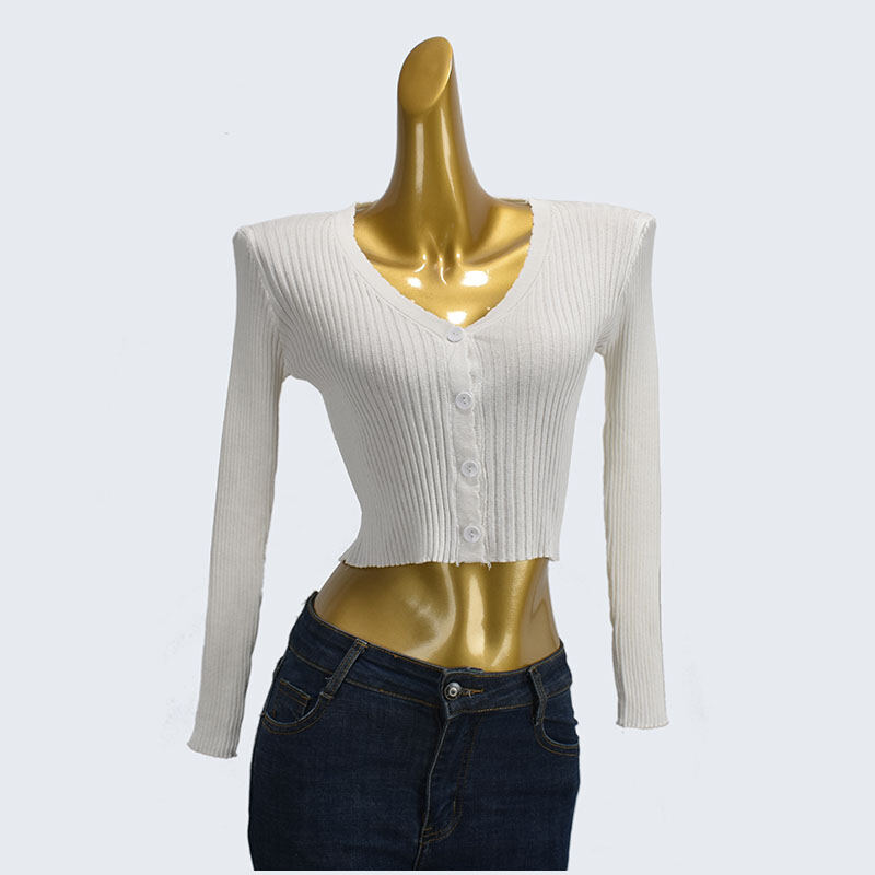 Mùa Hè Mỏng Cao Cấp Vòng Eo Áo Croptop Nút Dệt Kim Dài Tay Áo Khoác Cardigan Nữ Ôm Vừa Vặn Áo Khoác 