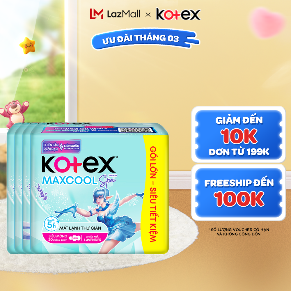 [Bao Bì Thay Đổi Theo Từng Đợt Nhập Hàng] Combo 4 gói băng vệ sinh Kotex Maxcool French Spa Siêu mỏn