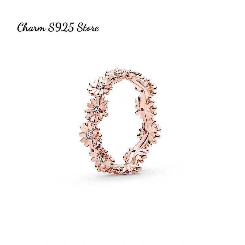 NHẪN ĐEO TAY PAN ALE VÀNG HỒNG HOA CÚC BẠC S925 CAO CẤP