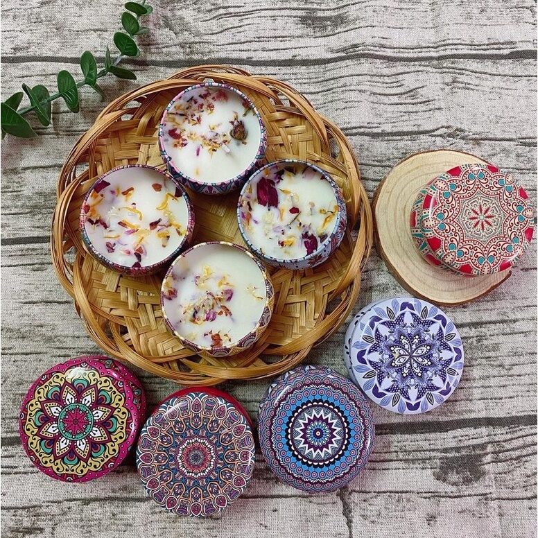 Nến Thơm hũ tròn họa tiết vintage