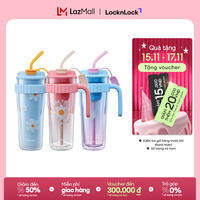 Ly nhựa 2 lớp Lock&Lock Spring Double Wall Cold Cup HAP538 dung tích 890ml - 3 màu kèm ống hút