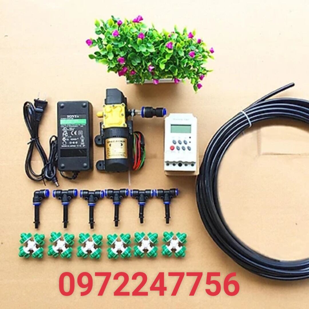 [Đã ráp sẵn] Bộ phun sương tự động bơm đơn, đôi 6 - 20 béc 4 hướng (hẹn giờ, smart wifi bằng điện thoại) Sinleader tưới cây, tưới lan, tưới rau làm mát mái nhà cho giàn lan 10 30m2
