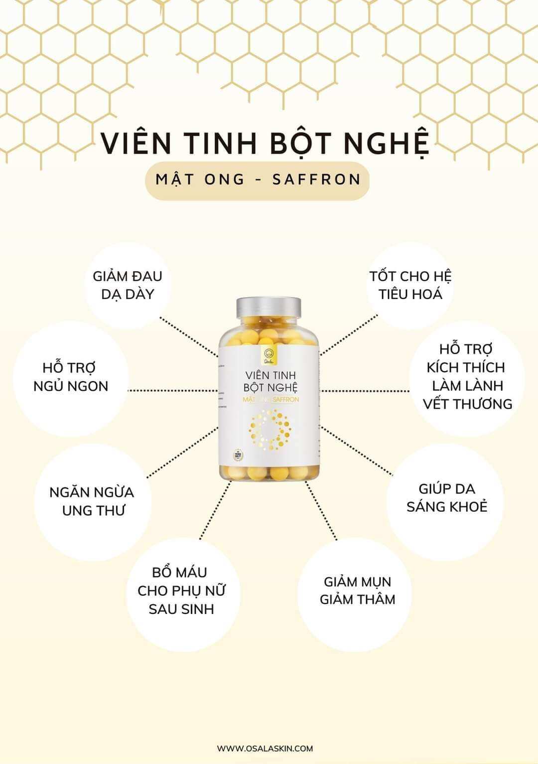 [ Mẫu Mới ] Viên Tinh Bột Nghệ Mật Ong Saffron Osala 270gram