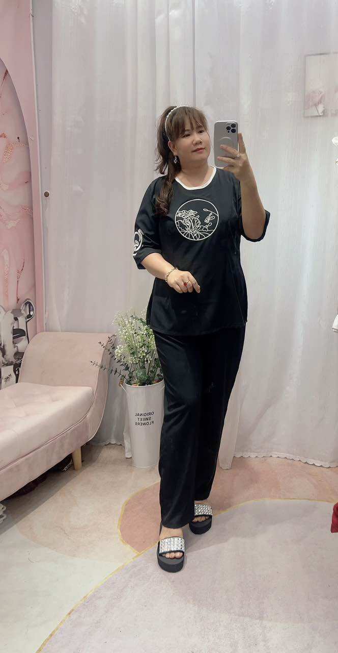 ĐỒ LAM BIGSIZE Nữ ( Bộ lam thêu chữ Tâm 68-95kg)