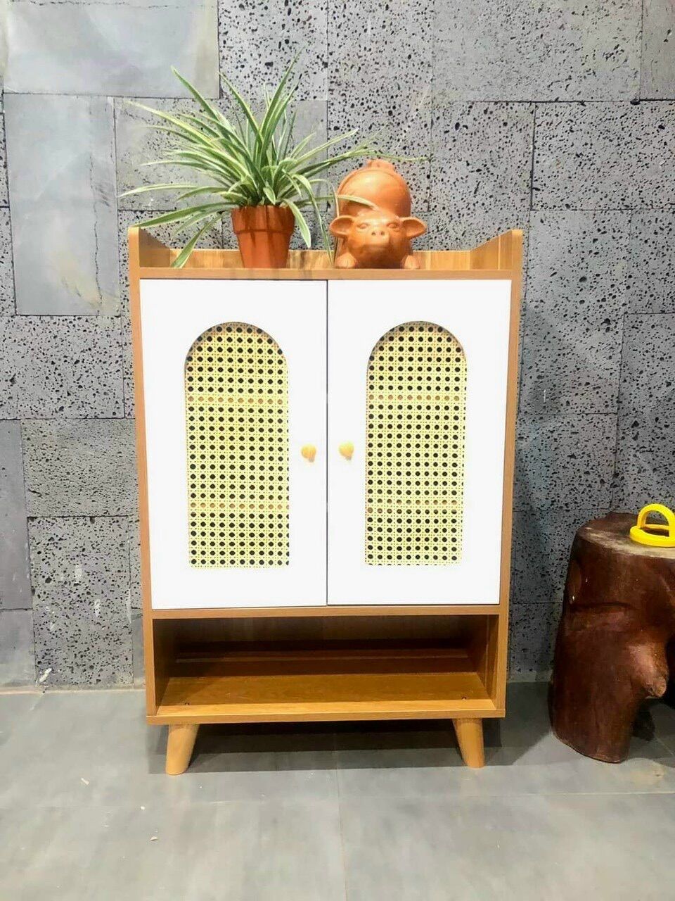 Tủ Để Giày Gỗ Cửa Mây Decor Kệ Đựng Dép Đa Năng