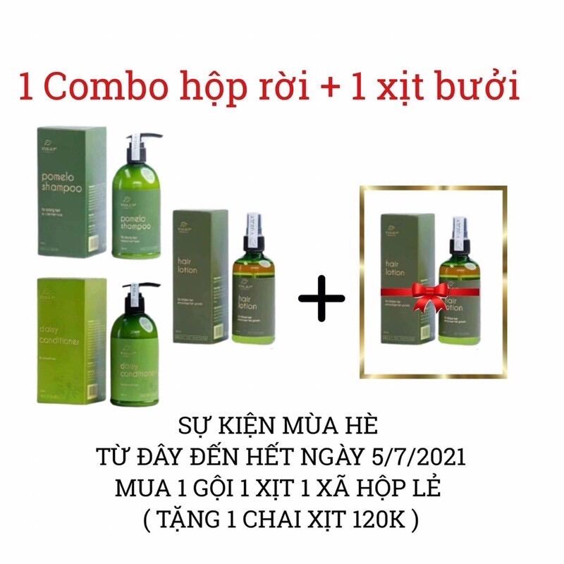 Combo Lẻ 355K Tặng 1 Xịt Bưởi Vijully Vijully (1 Gội - 1 Xã - 1 Xịt Tặng Thêm 1 Xịt)