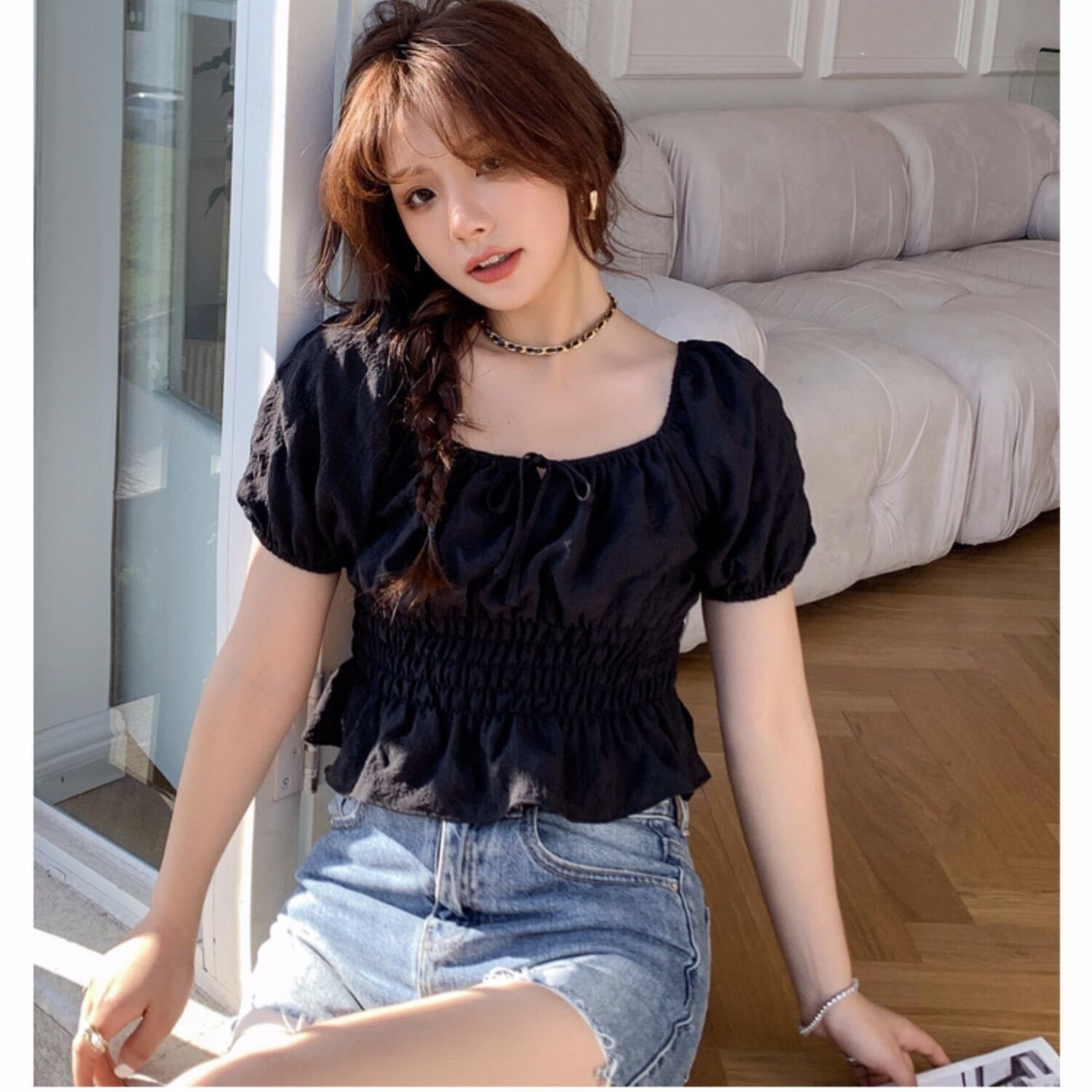 Áo croptop Vero moda màu xanh size S