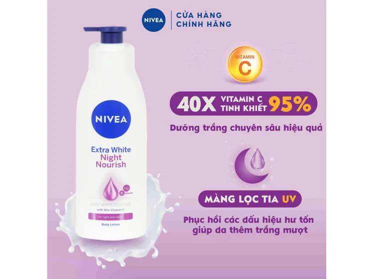 Sữa dưỡng thể trắng da Nivea Extra White Night Nourish 350ml