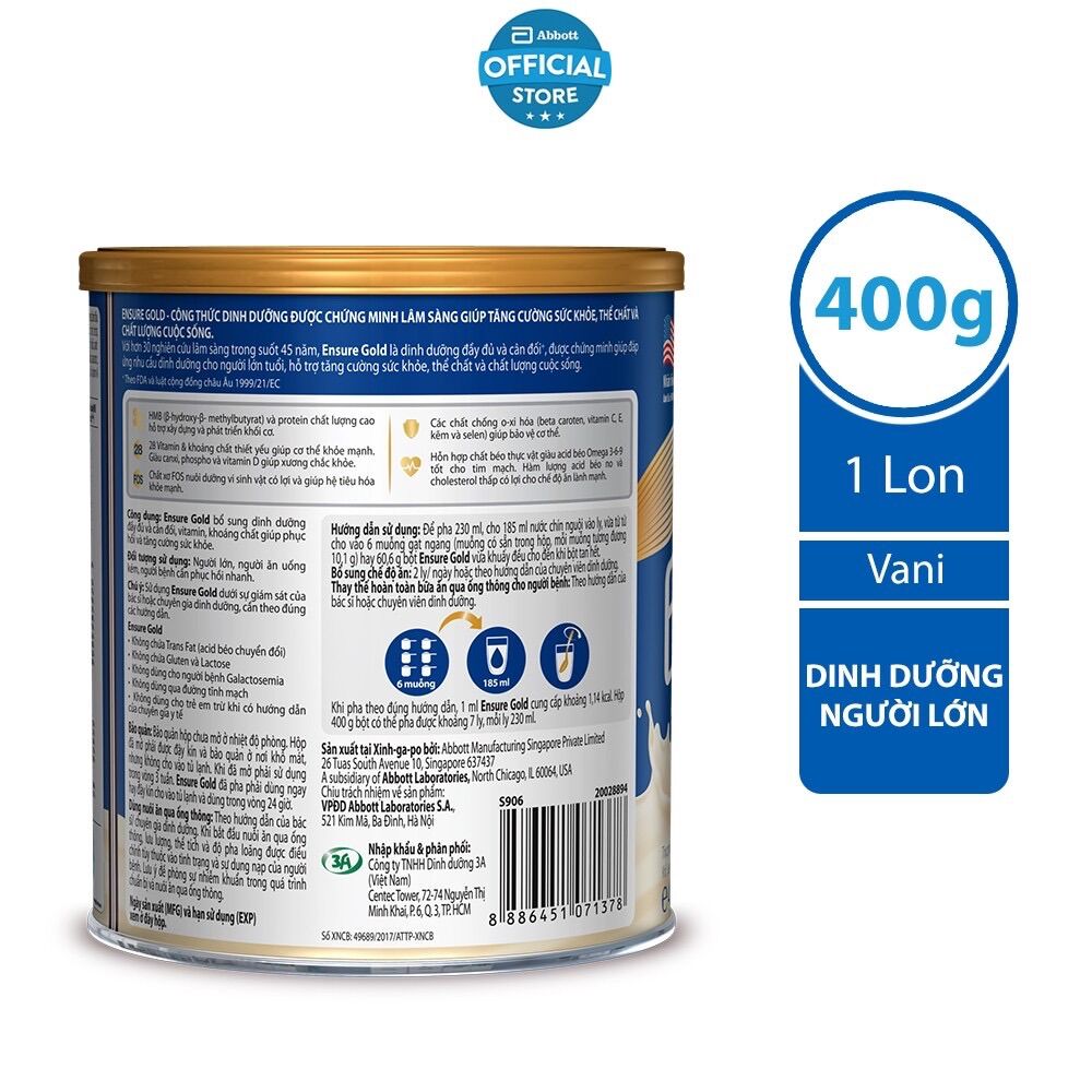 Sữa bột Ensure Gold Abbott (HMB) 400g date mới