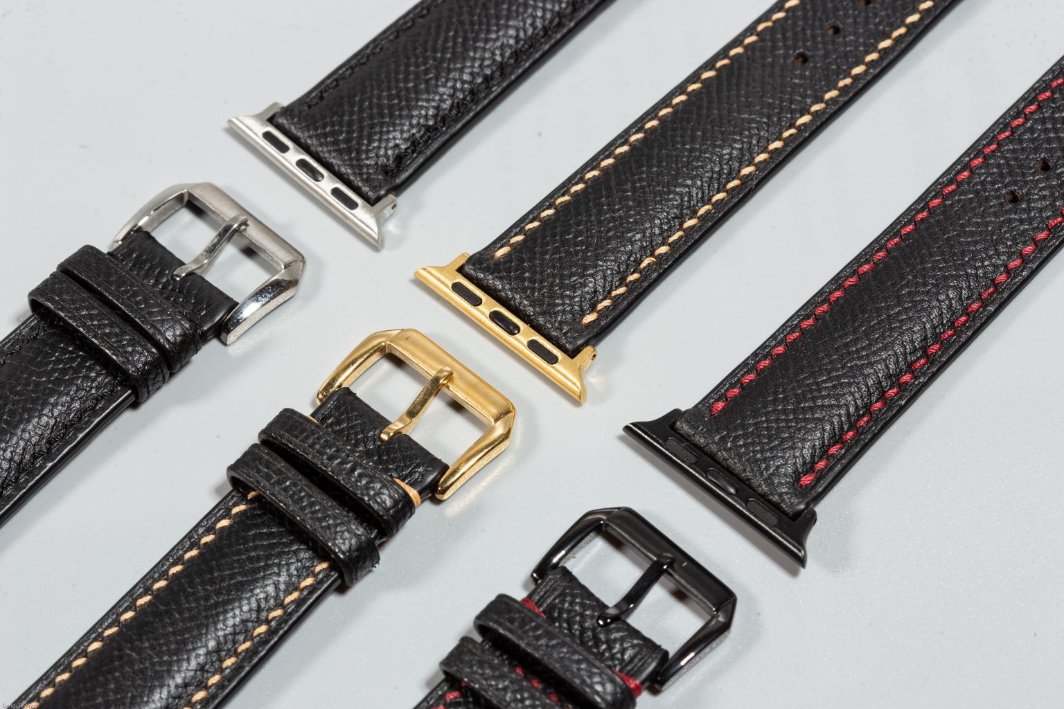 Dây đồng hồ chốt lò xo da bò epsom handmade màu đen