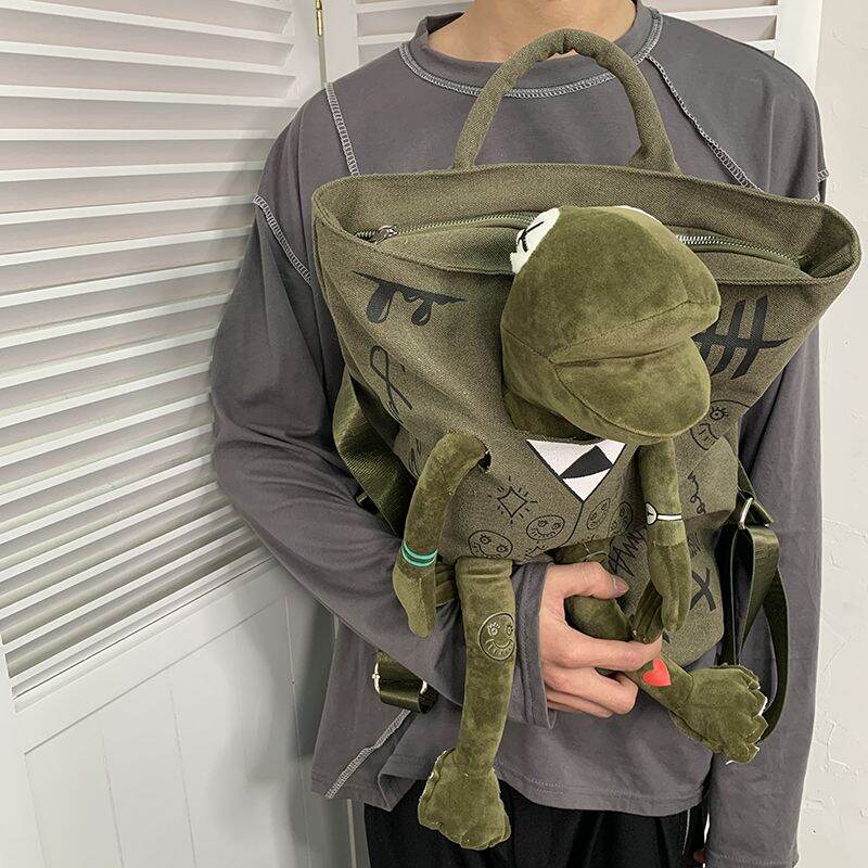 2020 New Style Versatile Backpack Women's Canvas Large Capacity Backpack Graffiti Printed Cute Frog School Bag Fashion