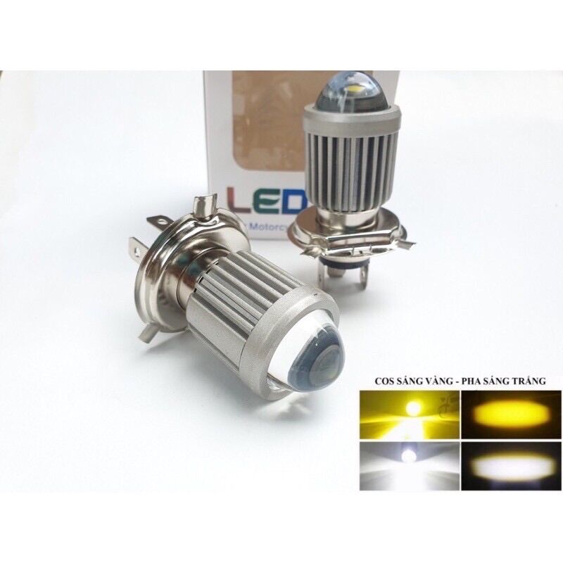 Đèn Pha Led Bi Cầu Chân H4 Pha Trắng Cốt Vàng