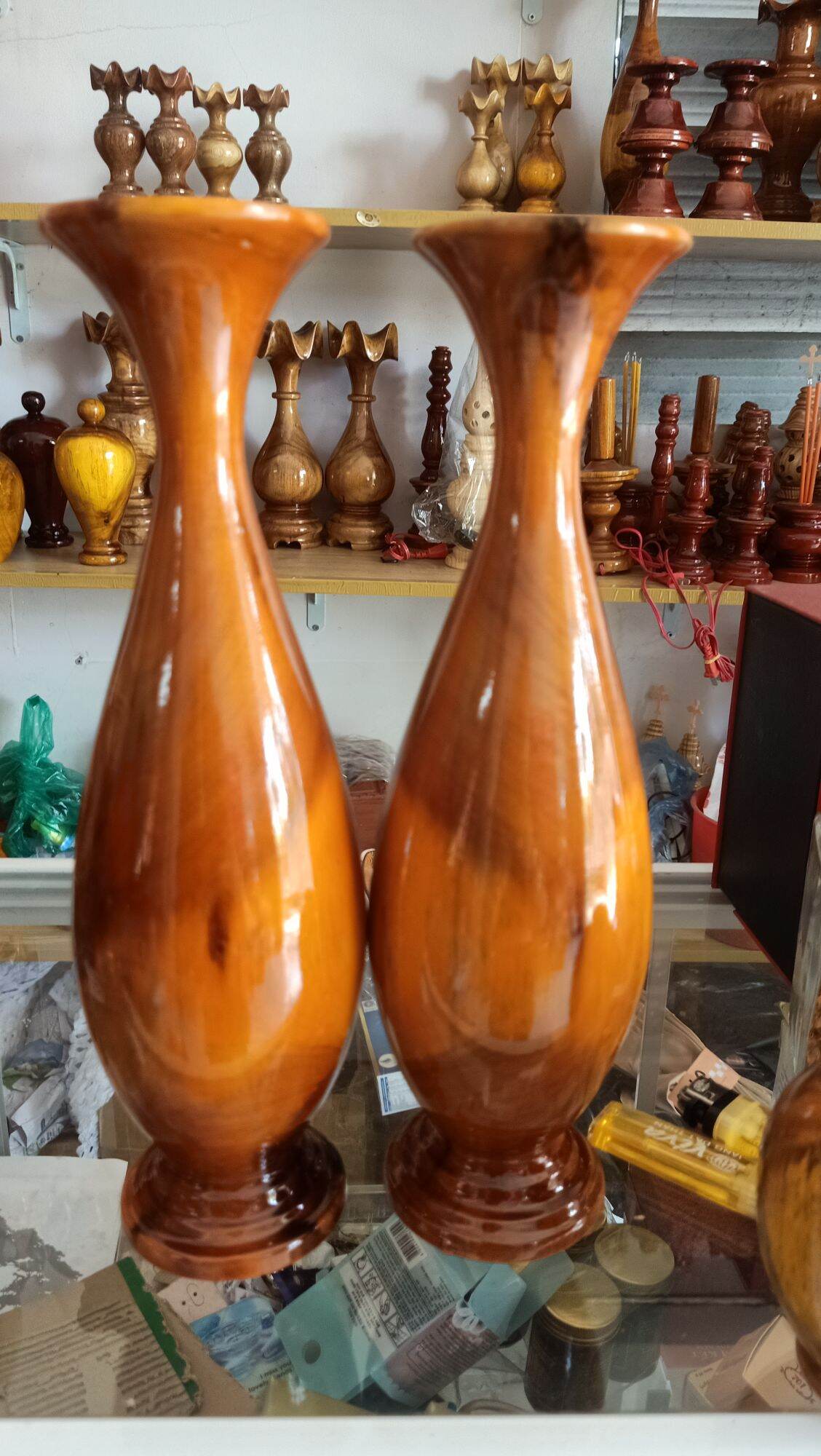 Cặp bình gỗ tràm cao 30cm trang trí phong thủy