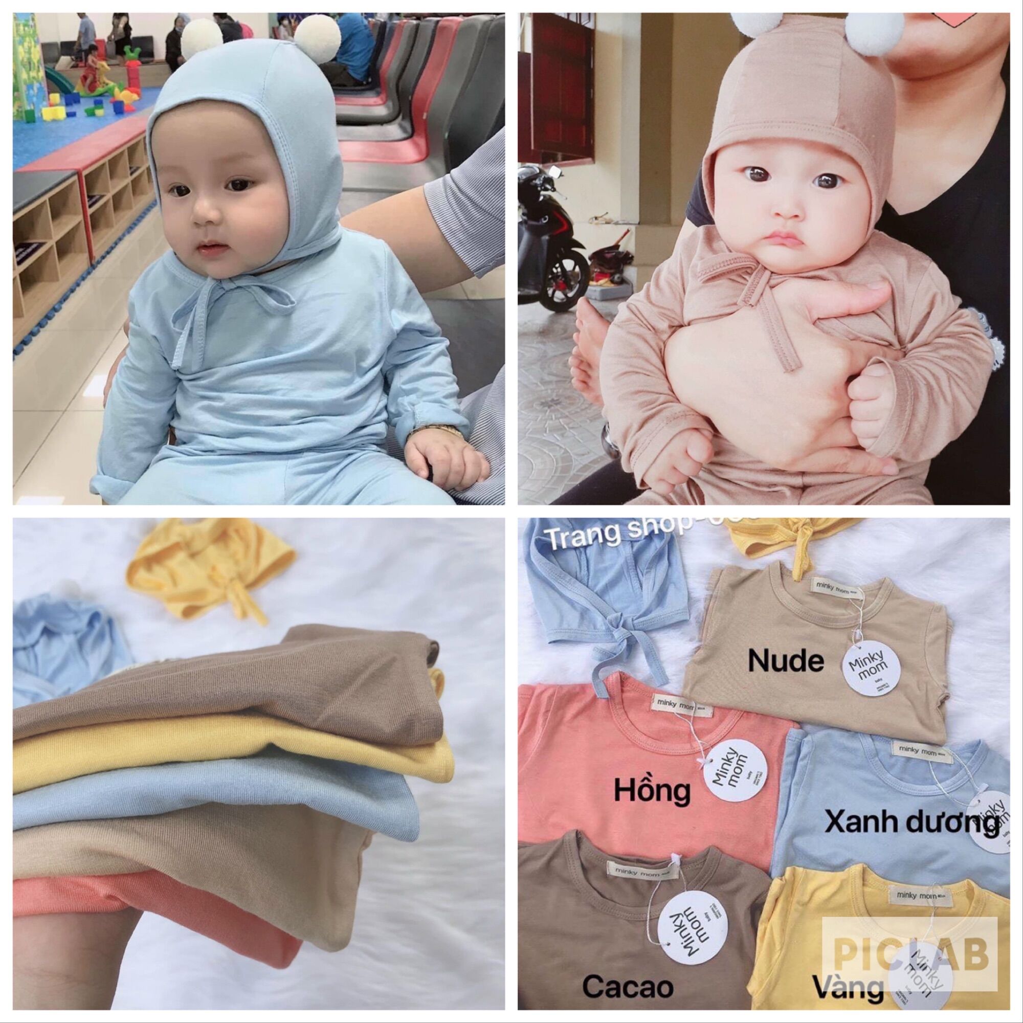 Set bộ minky mom tay dài quần dài kèm nón bông
