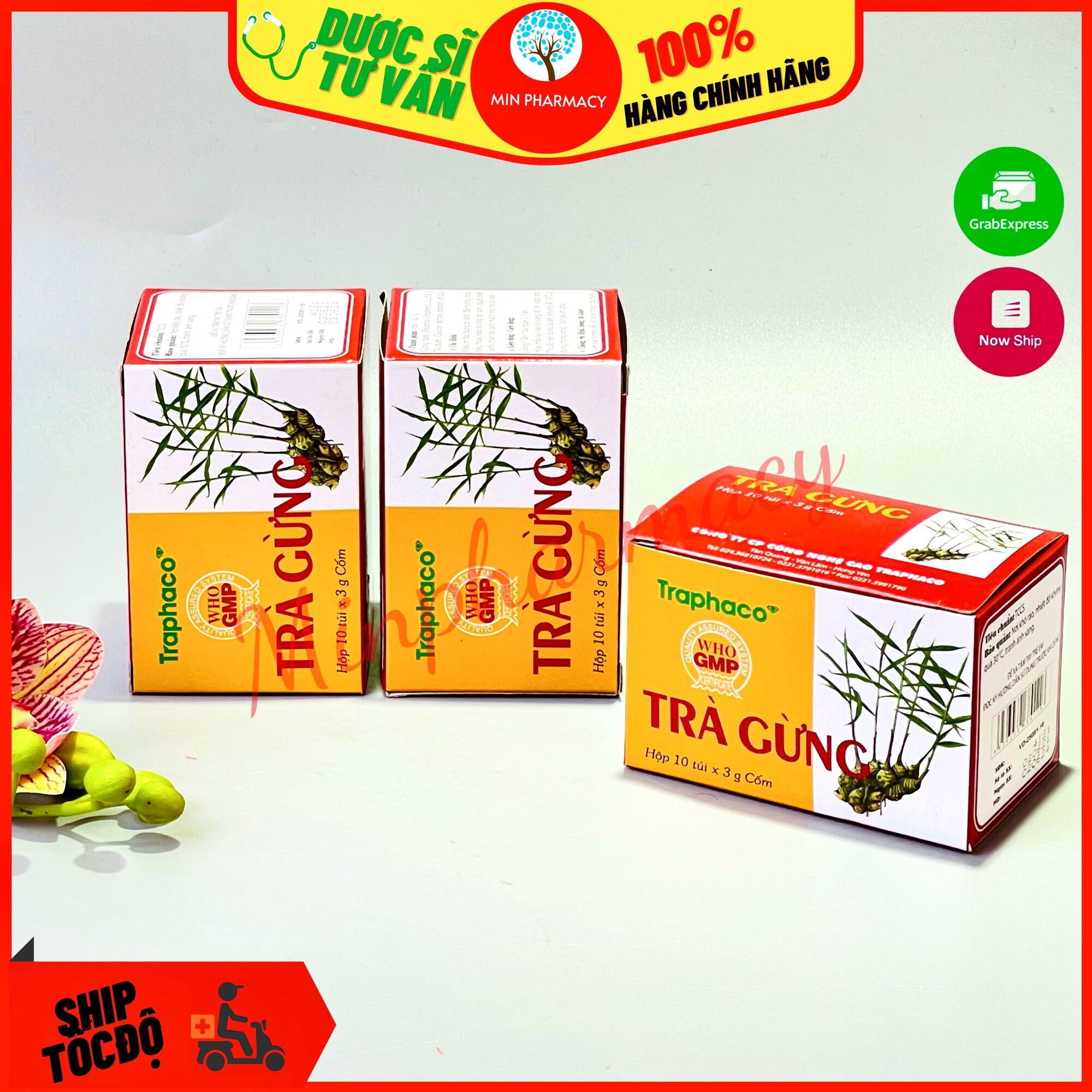 Trà gừng traphaco giảm đầy trướng bụng, làm ấm cơ thể hộp 10 túi - minpharmacy