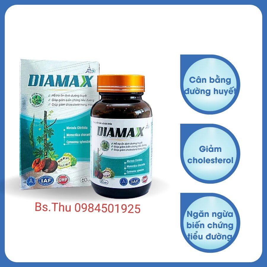 DIAMAX hỗ trợ giảm đường huyết, giảm biến chúng tiểu đường, giảm mỡ máu hộp 60 viên