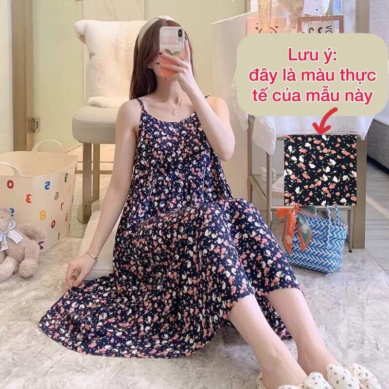 (Mới) Váy lanh lụa mặc nhà siêu mềm mát freesize nhiều hoạ tiế