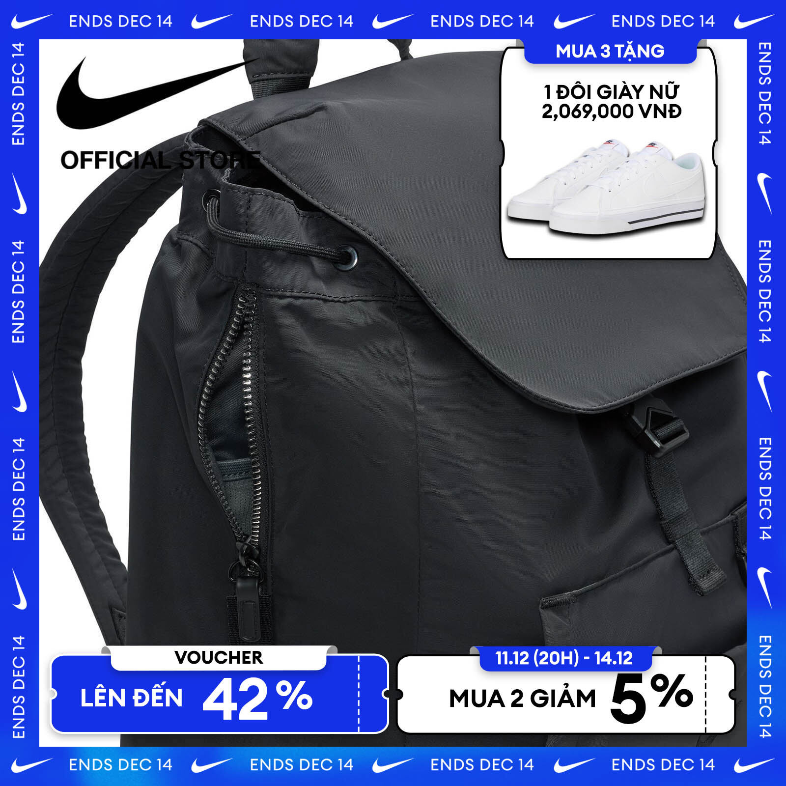   VOUCHER ĐẾN 42% + MUA 3 TẶNG GIÀY  Ba lô Nike One Backpack  25L  - BLACK 