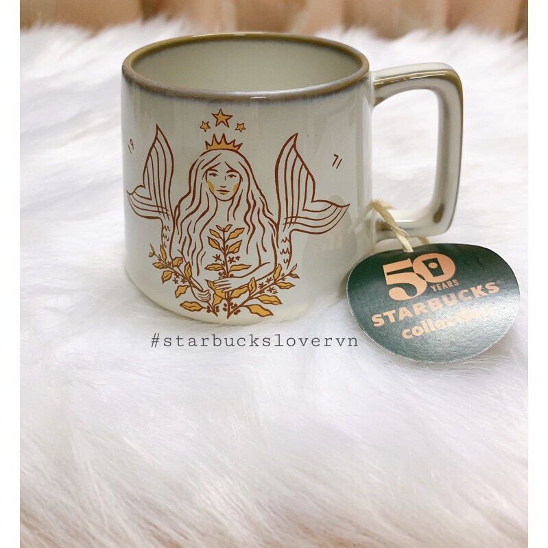 |chính hãng| ly starbucks sứ trắng 50th anniversary 12oz