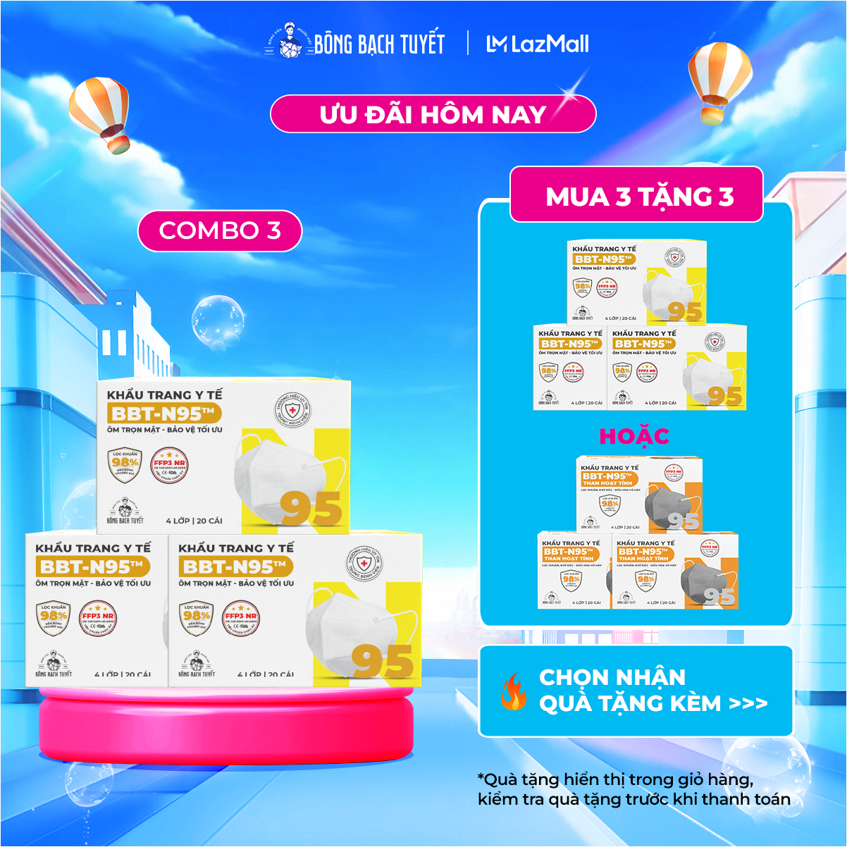 Combo 3 hộp khẩu trang bông bạch tuyết n95 - trắng
