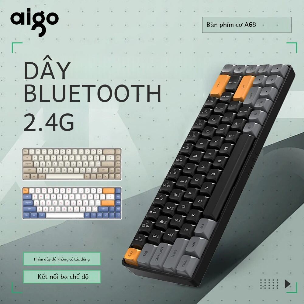 AIGO A68 Bàn Phím Cơ Không Dây Chơi Game Có Dây Bluetooth Trao Đổi Nóng Màu Vàng Cho Máy Tính iPhone