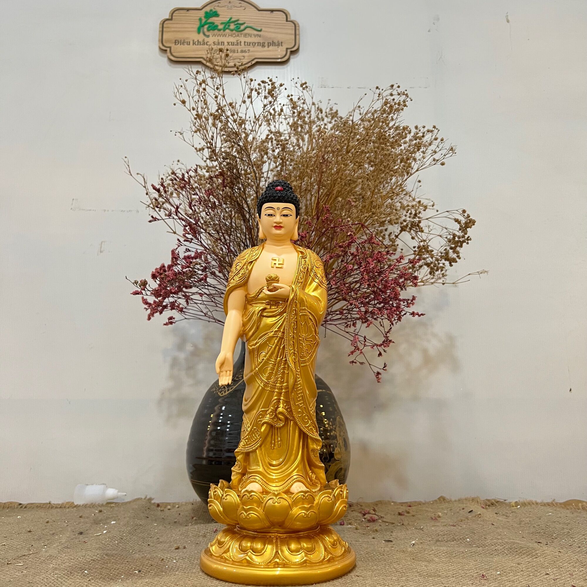 Tượng phật A Di Đà đứng 40cm Composite và đá | Tượng Phật Hoa Tiên