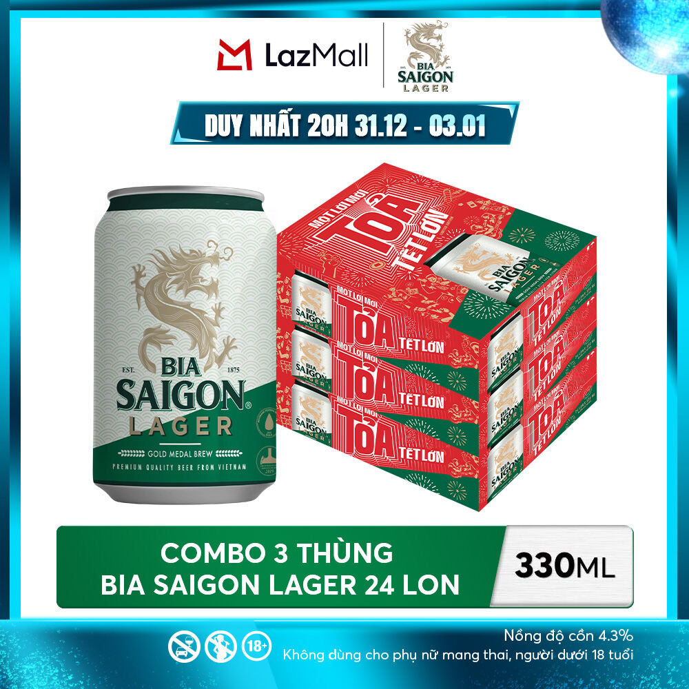  Nồng Độ Cồn 4.3% - Combo 3 Thùng 24 Lon Bia Saigon Lager 330ml 