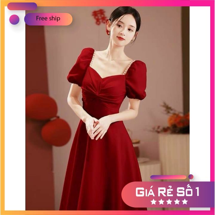 Váy đầm nữ dáng xòe cổ tim tay bồng phối ren xinh xắn kiểu dáng trẻ trung độc đáo cho nàng đi dự tiệc